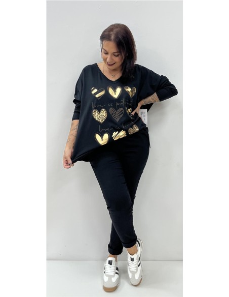 CAMISETA 9 CORAZONES NEGRO