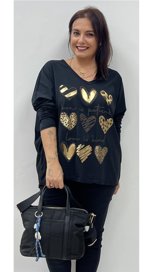 CAMISETA 9 CORAZONES NEGRO