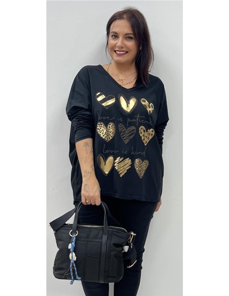 CAMISETA 9 CORAZONES NEGRO