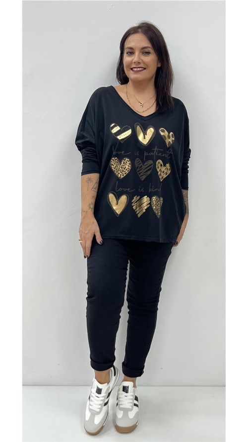 CAMISETA 9 CORAZONES NEGRO