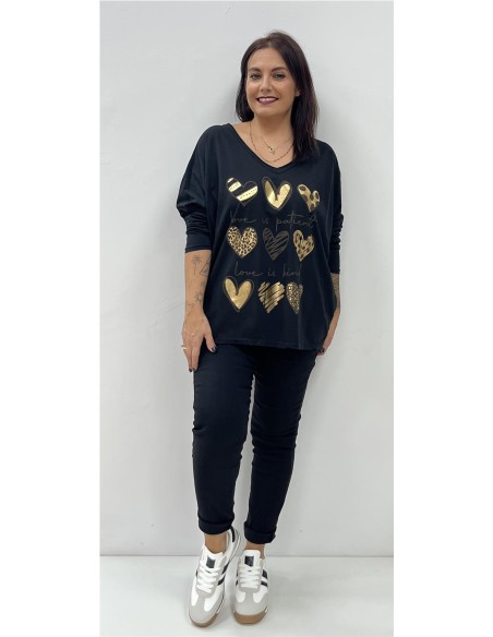 CAMISETA 9 CORAZONES NEGRO