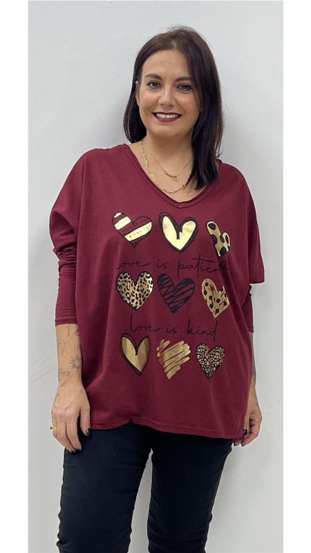 CAMISETA 9 CORAZONES BURDEOS