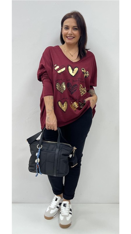 CAMISETA 9 CORAZONES BURDEOS 2