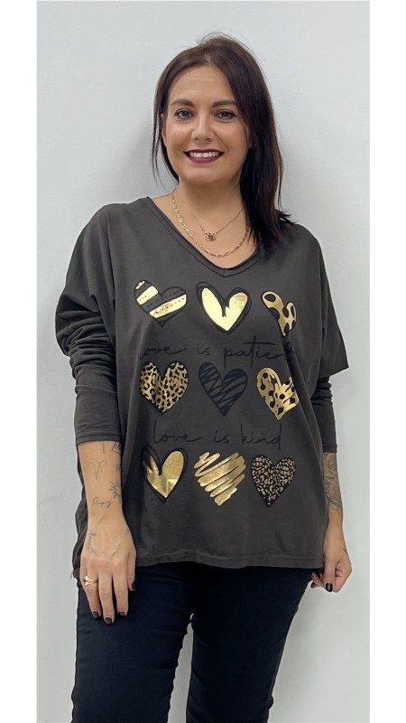 CAMISETA 9 CORAZONES MARRON