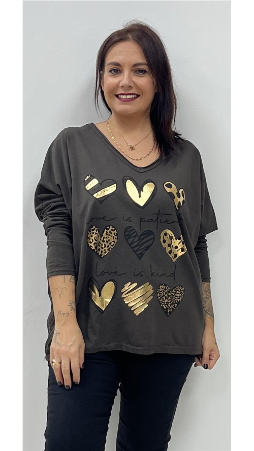 CAMISETA 9 CORAZONES MARRON