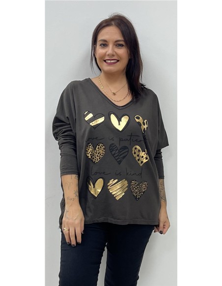 CAMISETA 9 CORAZONES MARRON
