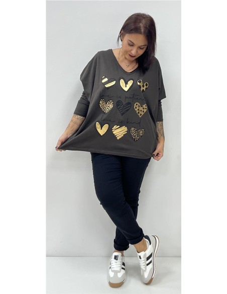 CAMISETA 9 CORAZONES MARRON