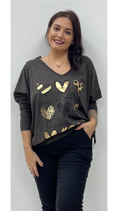 CAMISETA 9 CORAZONES MARRON