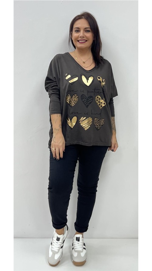 CAMISETA 9 CORAZONES MARRON