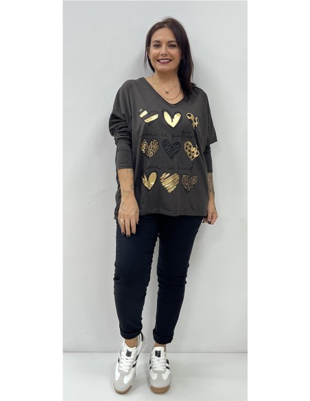 CAMISETA 9 CORAZONES MARRON