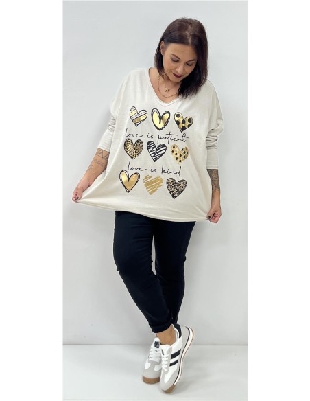 CAMISETA 9 CORAZONES BEIG