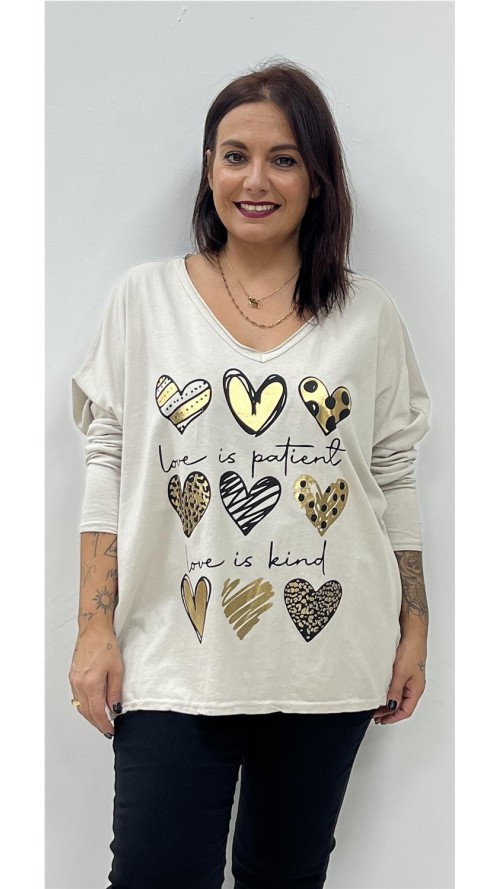 CAMISETA 9 CORAZONES BEIG