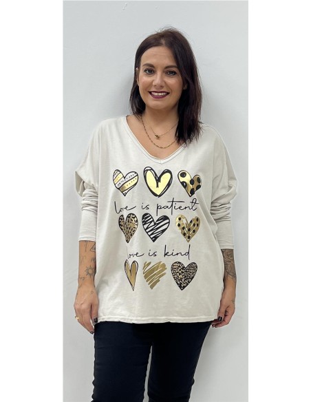 CAMISETA 9 CORAZONES BEIG