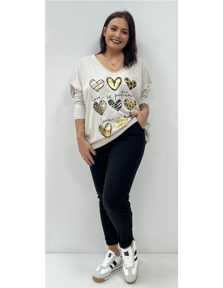 CAMISETA 9 CORAZONES BEIG