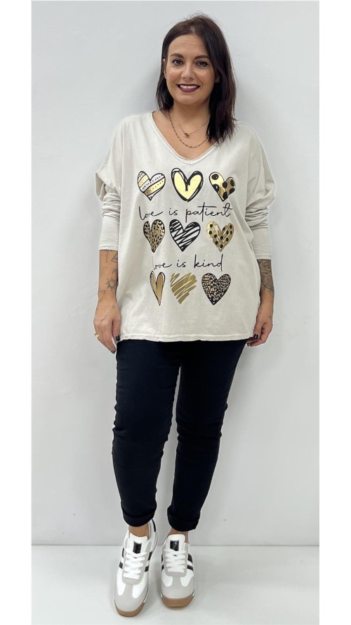 CAMISETA 9 CORAZONES BEIG