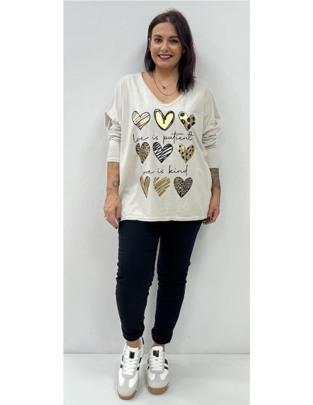 CAMISETA 9 CORAZONES BEIG