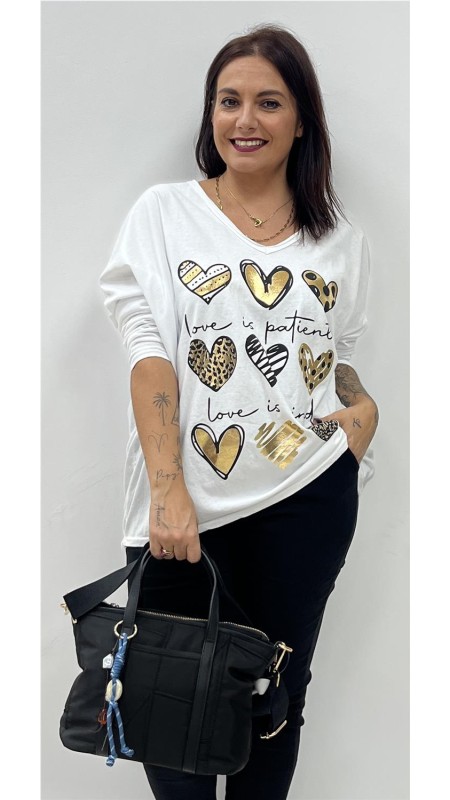 CAMISETA 9 CORAZONES BLANCO