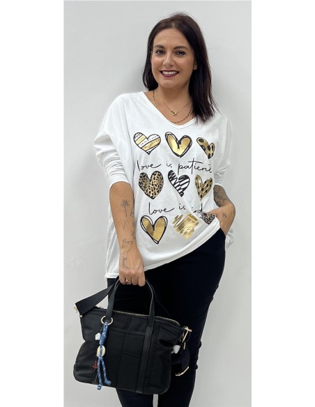 CAMISETA 9 CORAZONES BLANCO