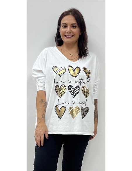 CAMISETA 9 CORAZONES BLANCO