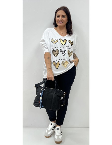 CAMISETA 9 CORAZONES BLANCO