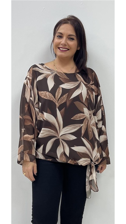 BLUSA FLORES MARRON