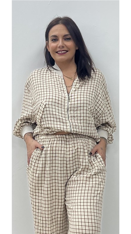 SUDADERA CUADROS BEIG