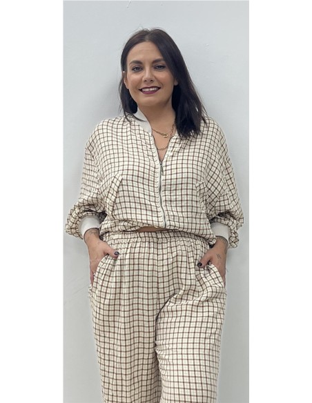 SUDADERA CUADROS BEIG