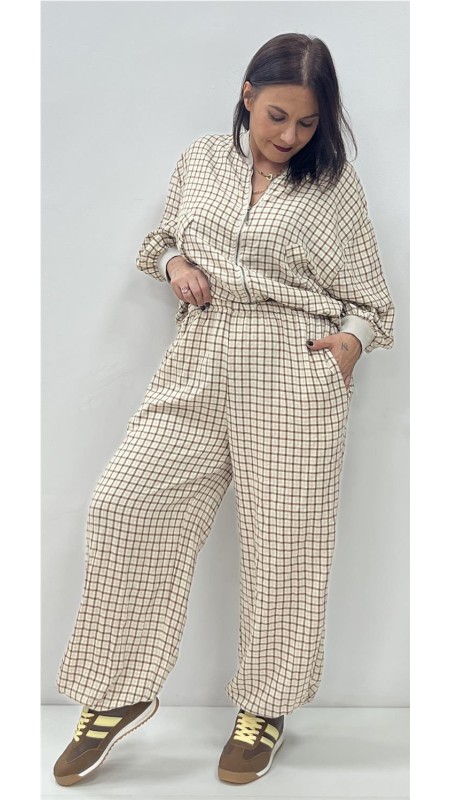 SUDADERA CUADROS BEIG 2