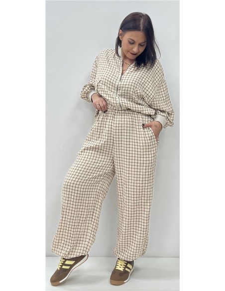 SUDADERA CUADROS BEIG