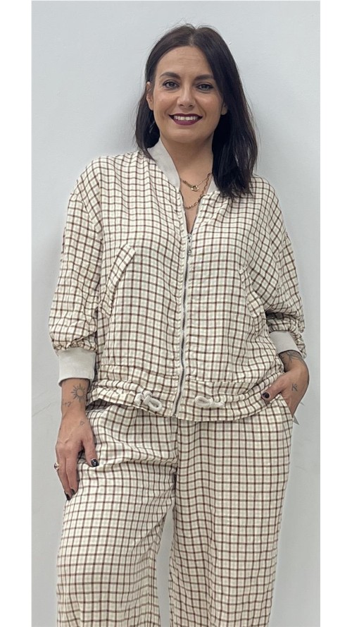 SUDADERA CUADROS BEIG