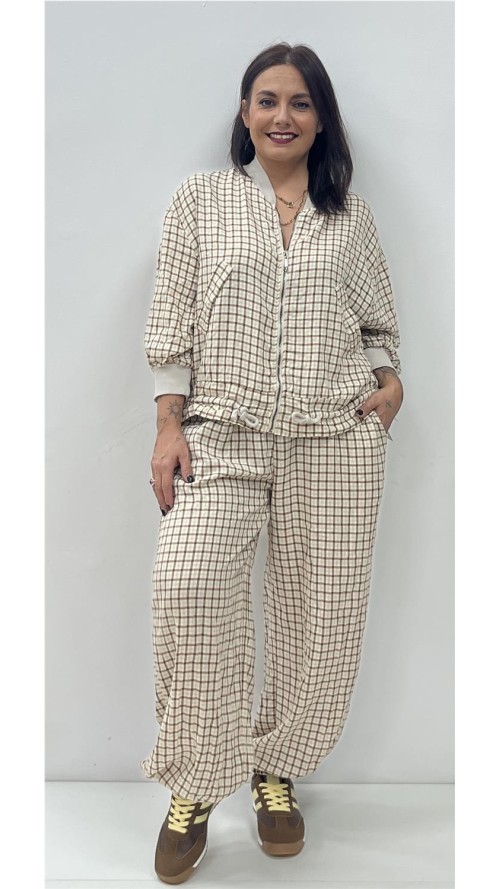 SUDADERA CUADROS BEIG