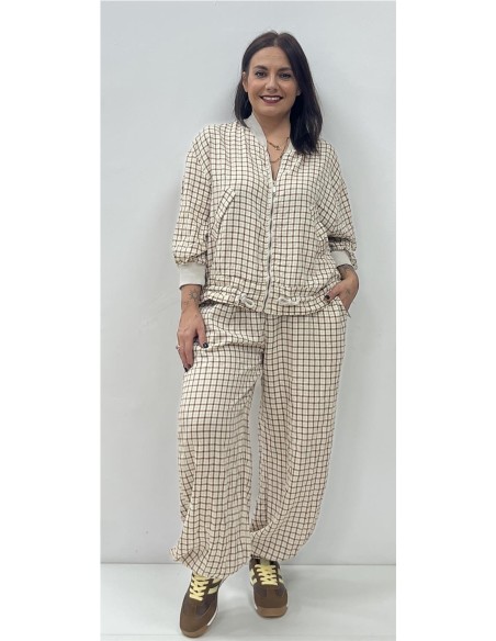 SUDADERA CUADROS BEIG