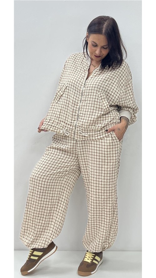 SUDADERA CUADROS BEIG