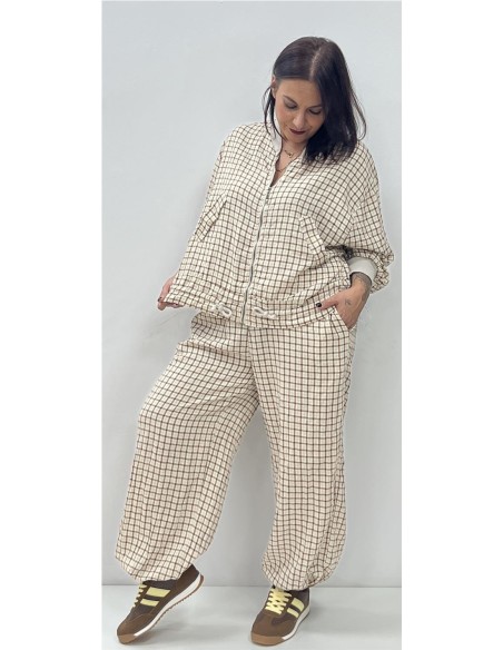 SUDADERA CUADROS BEIG