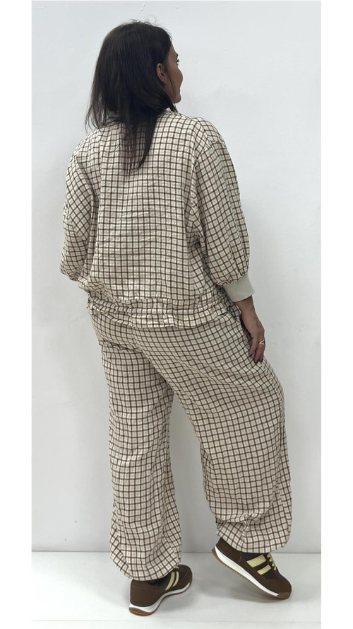 SUDADERA CUADROS BEIG