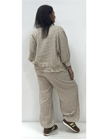 SUDADERA CUADROS BEIG