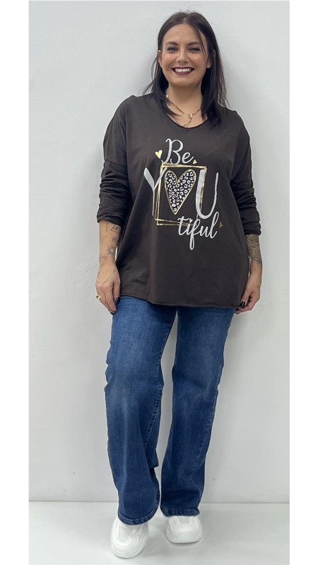 CAMISETA BE YOU MARRON 2
