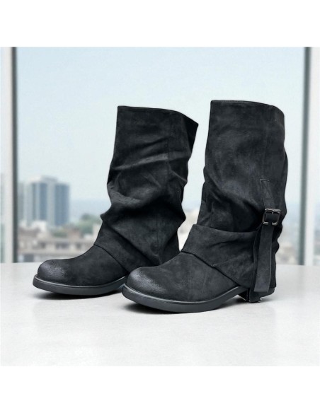 BOTA DOBLE HEBILLA LATERAL NEGRO