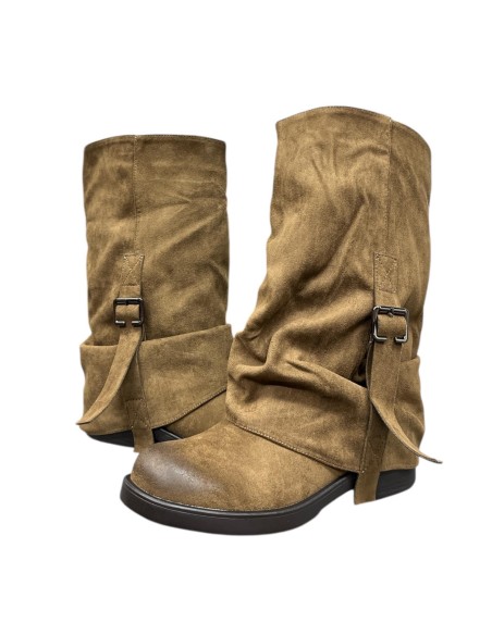 BOTA DOBLE HEBILLA LATERAL TAUPE