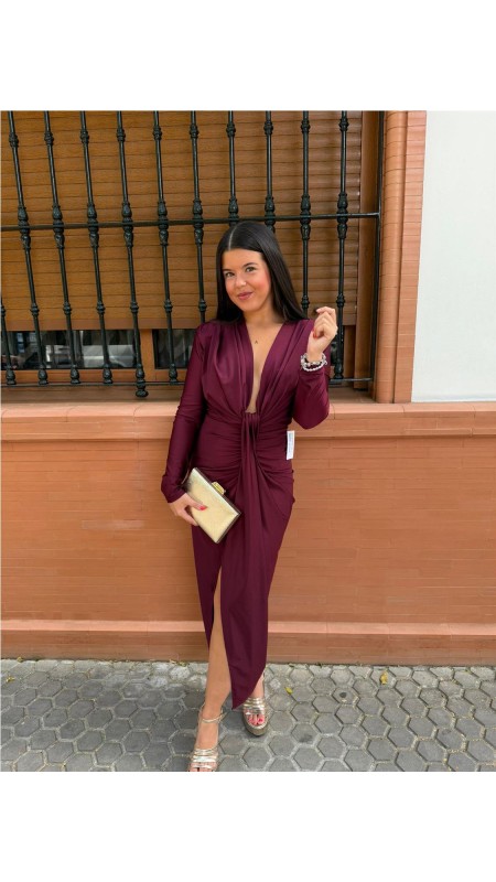 VESTIDO IRIS MANGA BURDEOS