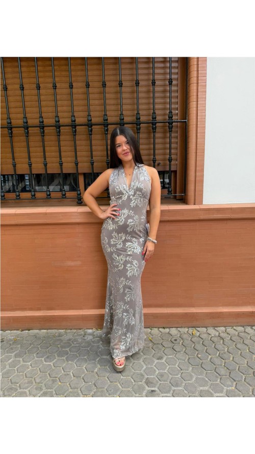 VESTIDO PEDRERIA GRIS