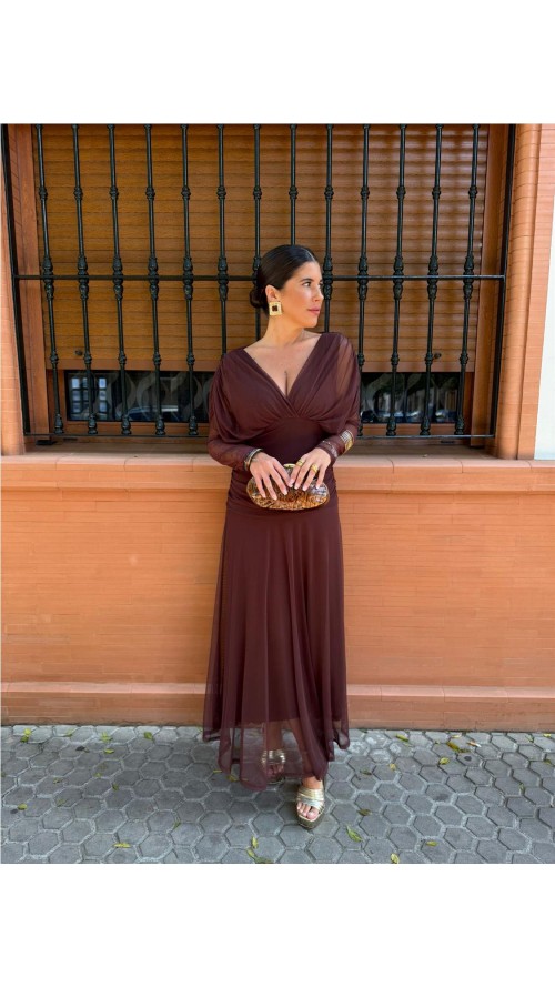 VESTIDO CARMEN MARRON