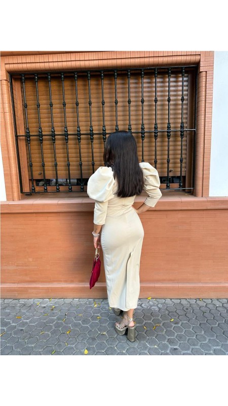 VESTIDO TESLA LISO BEIG 2