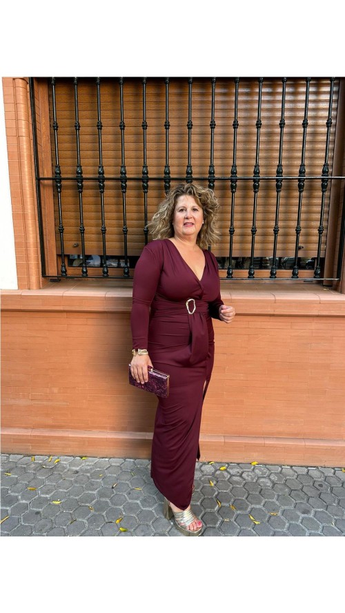 VESTIDO ROSALI MANGAS BURDEOS