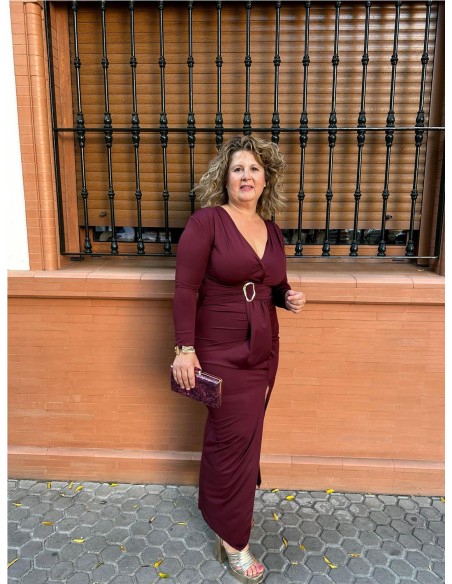 VESTIDO ROSALI MANGAS BURDEOS