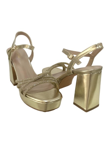 SANDALIA DE TACON TIRAS ORO
