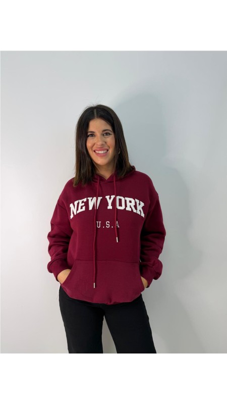 SUDADERA NEW YORK BURDEOS