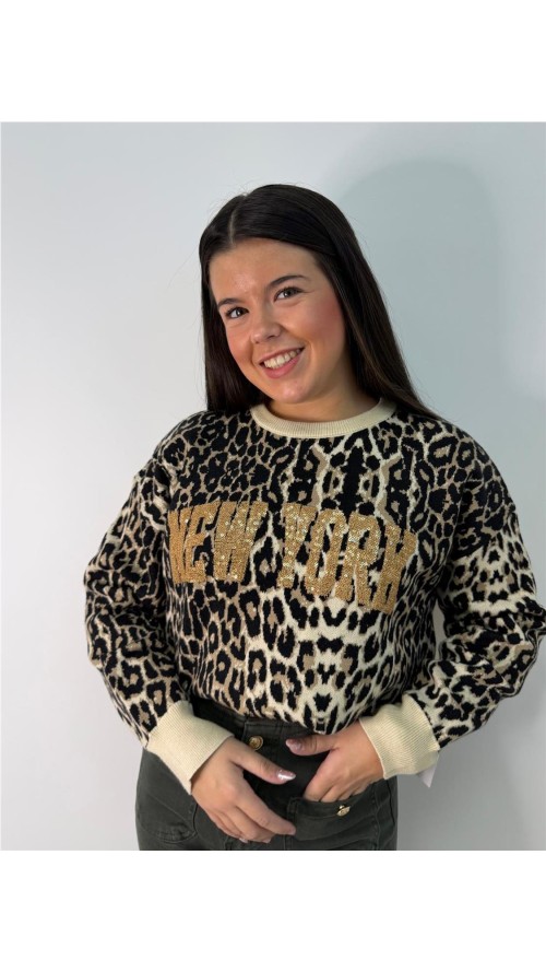 JERSEY PRINT NEW YORK BEIG