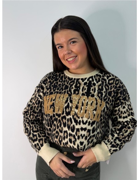 JERSEY PRINT NEW YORK BEIG