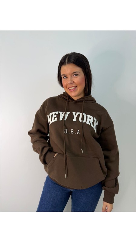SUDADERA NEW YORK MARRON
